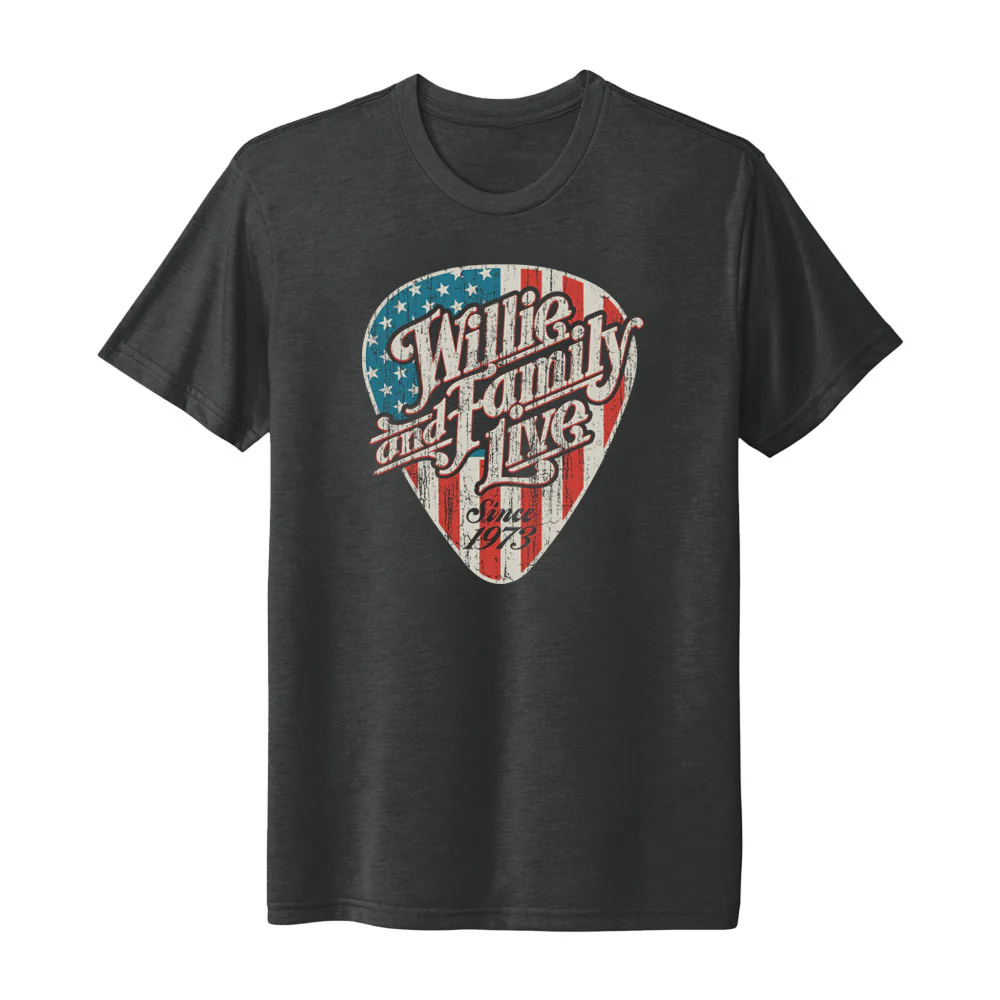 227-willie-and-family-live-1973-guitar-pick-logo-t-shirt-1.webp Willie and Family Live 1973 Guitar Pick Logo T-Shirt